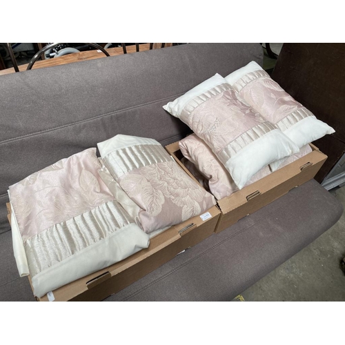 805 - 2 Boxes containing matching bedroom set inc. quilt, throw, curtains etc
