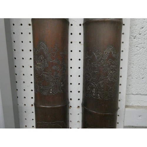 215 - 2 Chinese carved bamboo wall hangings