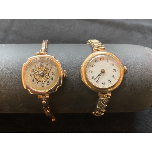 100 - 9ct Gold cased ladies watch & 9ct rose gold cocktail watch (latter strap as found)