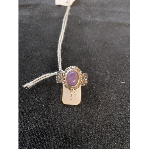 113 - Silver & amethyst ring size R