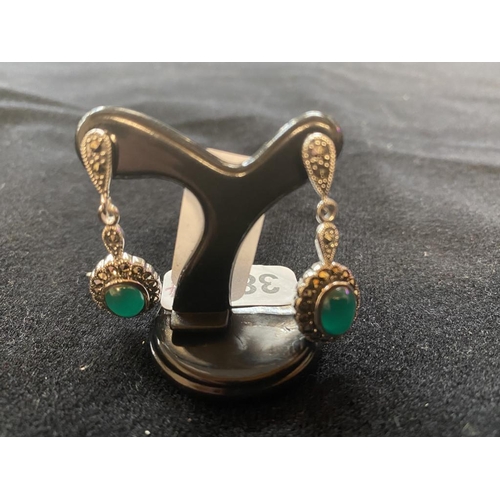 129 - Pair of silver green stone & marcasite earrings