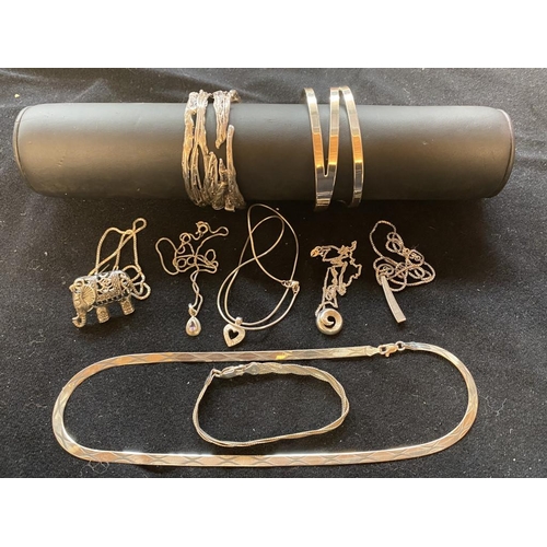 130 - Collection of silver jewellery inc. bracelet, 6 silver necklaces, chunky white metal cuff bangle & 1... 