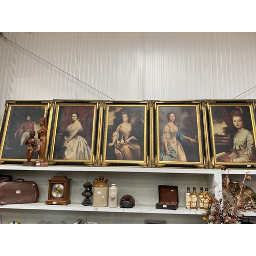 188 - 5 68x95cm ornate framed portrait prints on canvass