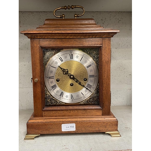 192 - German oak cased mantle clock (no key)