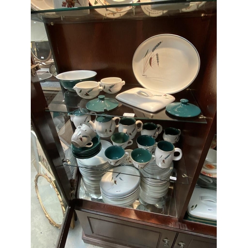 225 - 4 Shelves of Denby Green Wheat table wares (68 pieces) & 1 spare lid