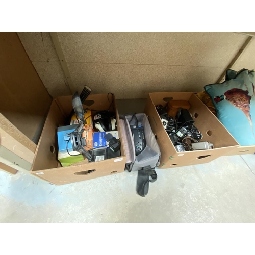 288 - 2 Boxes of cameras & equipment inc. Panasonic R11 camcorder, G.B. Bell & Howell 624, Kodak Brownie C... 