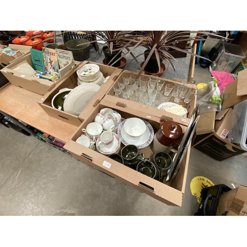 298 - 3 Mixed boxes containing Royal Worcester Palissy Sandon rose table wares, Denby coffee pot, Stafford... 