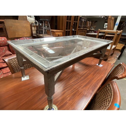 433 - Silver gilt glass topped coffee table (47H 70D 130W cm)