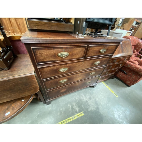 465 - Georgian mahogany inlaid 2 over 3 chest of drawers (some veneer as found) (105H 109W 53D cm)