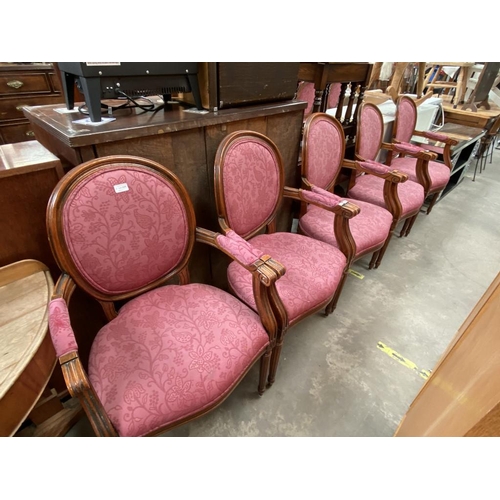 489 - Set of 5 oak upholstered armchairs