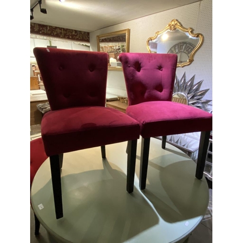 564 - Set of 4 burgundy upholstered button back dining chairs