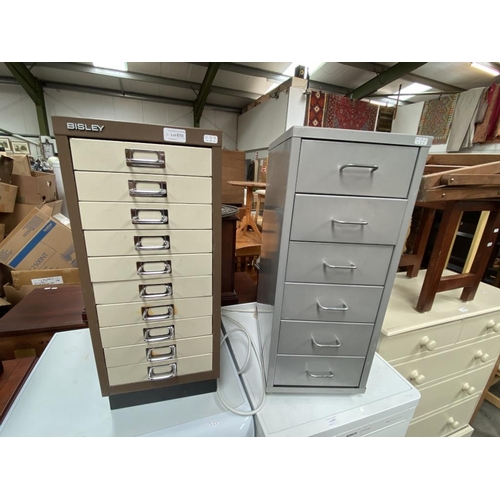 610 - Bisley metal 10 drawer filing chest 68H 28W 41D & metal 6 drawer filing chest 69H 28W 41D