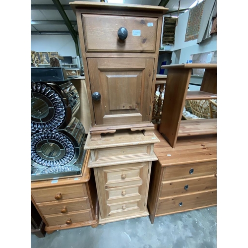 617 - Pine bedside cupboard 67H 43W 32D & pine single drawer cupboard (as found) 91H 48W 45D