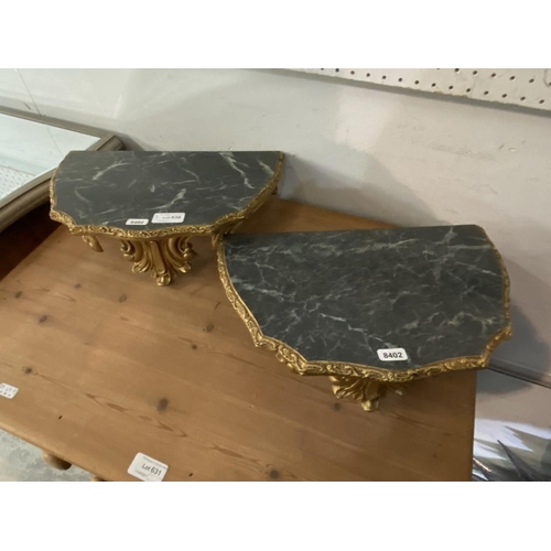 630 - Pair of gilt and marble effect wall shelves