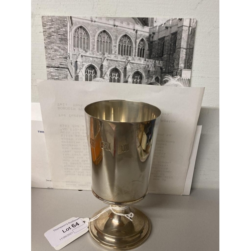 64 - Barker Ellis silver Co. silver goblet (approx. 12.5cm tall) (the goblet is engraved with Ripon Cathe... 