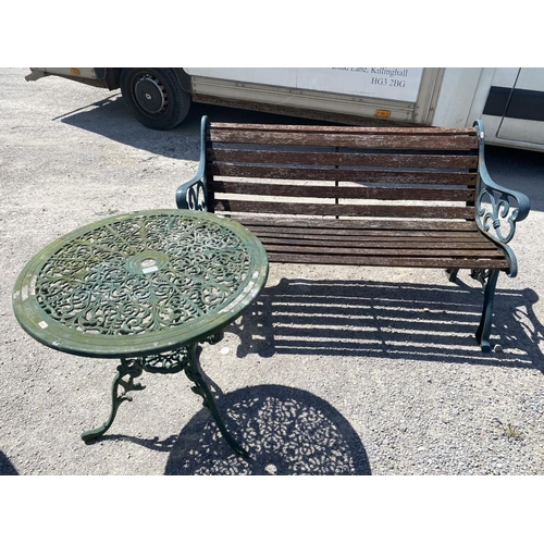 676 - Aluminium garden table (66H 67D) and a garden bench (128W)