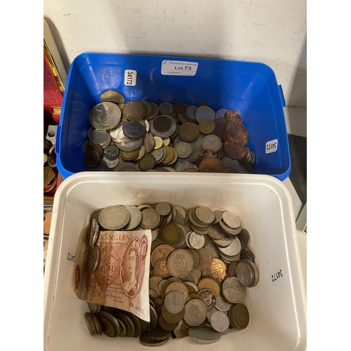 73 - 2 Boxes of mixed coins inc. foreign, silver etc