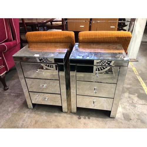 483 - Two mirrored three drawer bedside chests 66H 46W 36D