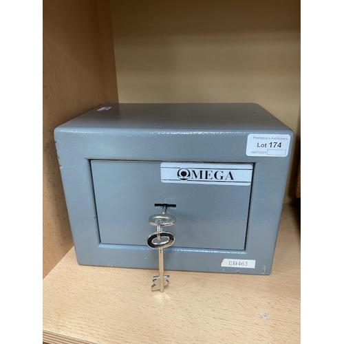 174 - Omega metal safe with 2 keys (17H 23W 18D cm)