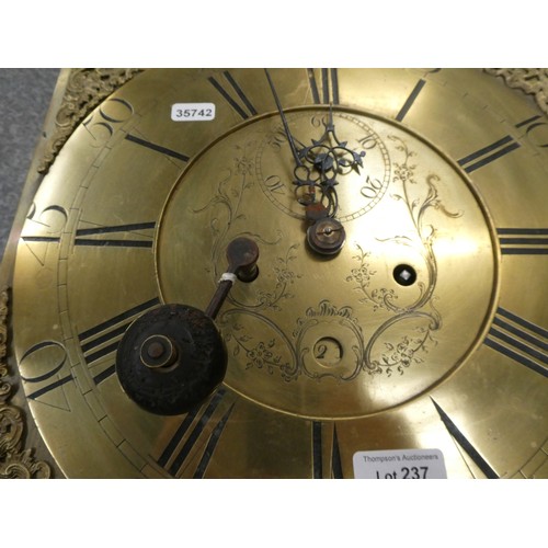 237 - Brown Chester brass longcase clock face with winder (no weights or pendulum)