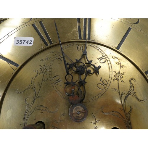 237 - Brown Chester brass longcase clock face with winder (no weights or pendulum)