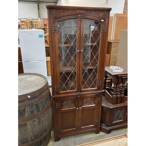 101 - Old Charm oak leaded glazed corner display cabinet (167H 67W 36D cm)