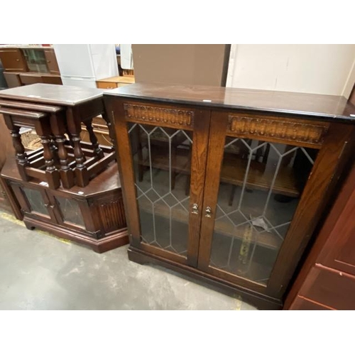 103 - Old Charm oak corner television stand & oak glazed 2 door bookcase