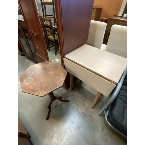 105 - Formica topped vintage drop leaf table (77H 61W 50D cm) & oak lamp table