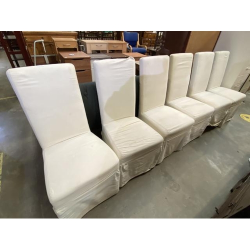 107 - 6 High back dining chairs with covers
