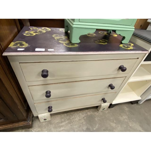 113 - Hand painted 3 drawer chest (69H 77W 42D cm)