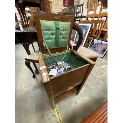 181 - Oak sewing box & sewing requisites (59H 40W 32D cm)