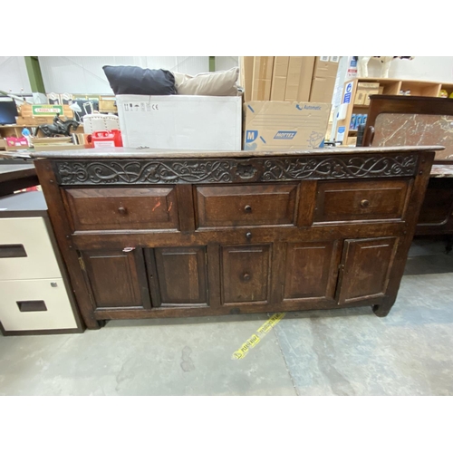 185 - Early oak carved sideboard (88H 171W 72D cm)