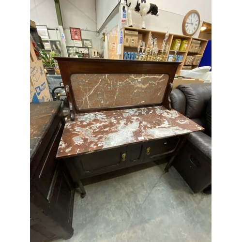 186 - Edwardian marble top wash stand (120H 118W 50D cm)