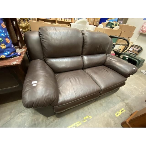 187 - Brown leather reclining 2 seater settee (160W cm)