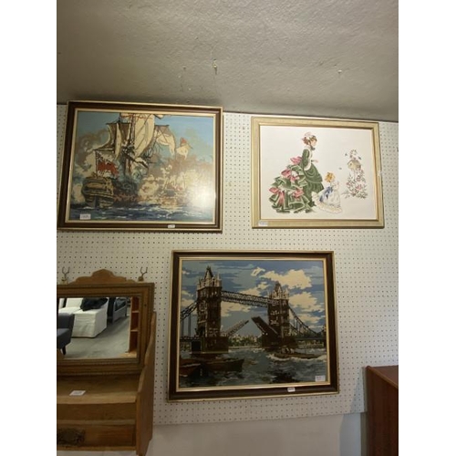 195 - 2 Framed tapestries & framed needlework