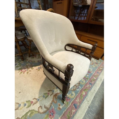 203 - Victorian mahogany upholstered ladies chair (64W cm)
