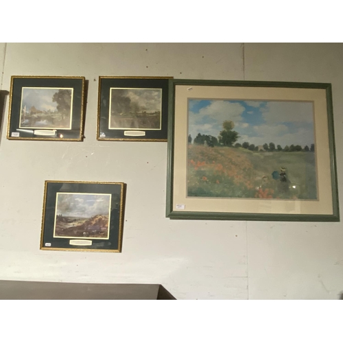 219 - 3 Gilt framed prints & Claude Monet framed print