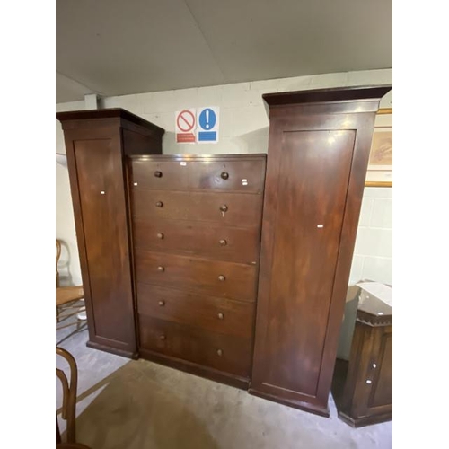 234 - Victorian mahogany compactum wardrobe (199H 210W 55D cm)