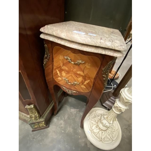 64 - French marble topped 2 drawer inlaid bedside cabinet (72H 30W 27D cm)