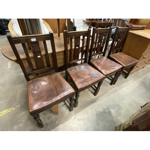 67 - 4 Oak & leather dining chairs