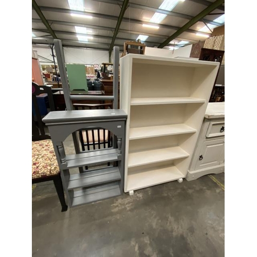 72 - Hand painted wall mounted plate rack (81H 50W 16D cm), hand painted ladder & cream bookcase (116H 70... 