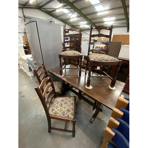 77 - Oak refectory table (73H 152W 76D cm) & 6 ladderback chairs