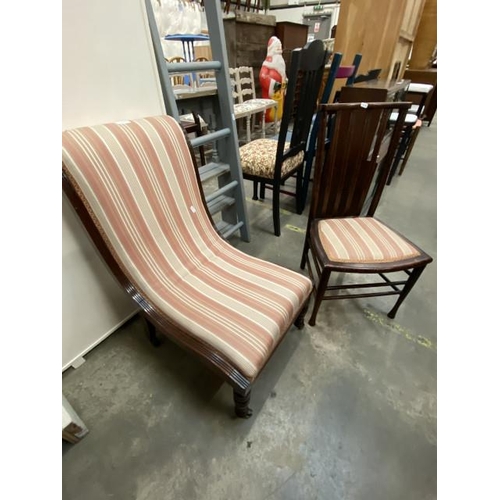 81 - Victorian mahogany slipper chair & mahogany inlaid bedroom chair