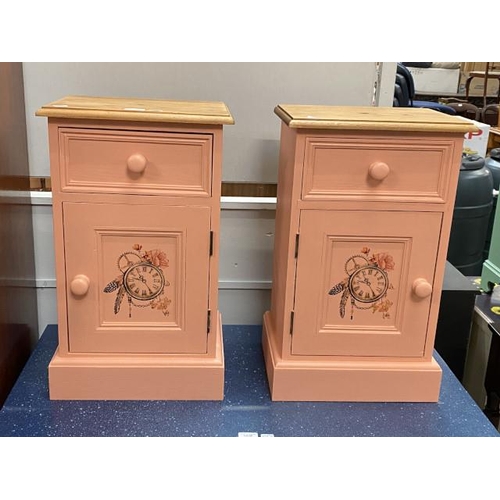 95 - Pair of hand painted single door bedside cabinets (61H 37W 27D cm)