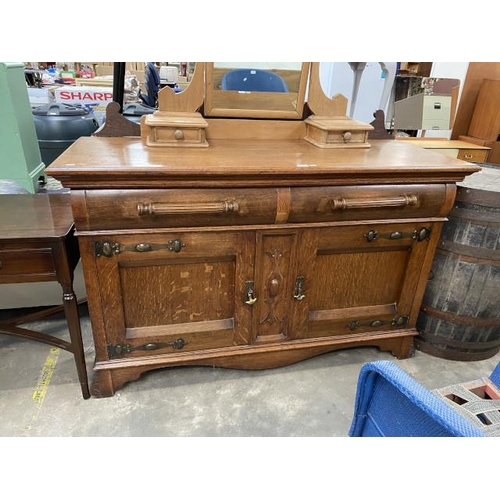 99 - Edwardian oak sideboard (98H 152W 58D cm)