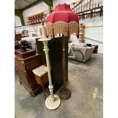 65 - Oak standard lamp & a painted standard lamp