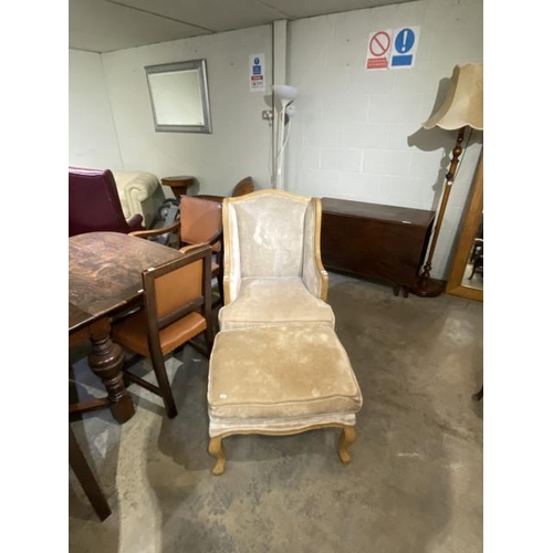 74 - Cream chenille lounge chair (72W cm) with matching footstool