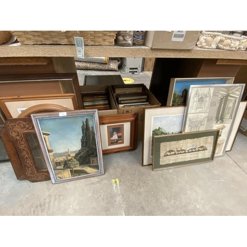 368 - Large collection of pictures & picture frames & nest of tables