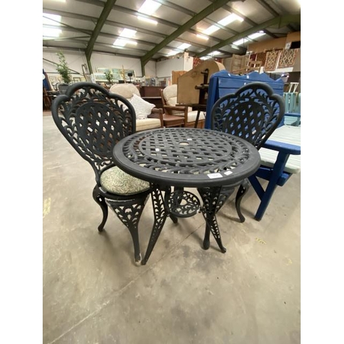 38 - Metal circular garden table (69H 63DIAM cm) & 2 chairs