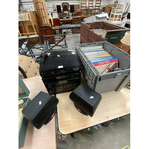 385 - Trio music system with turntable, P-3S, tuner T-3LS, amplifier A-5S, cassette deck X-3WS, pair of So... 